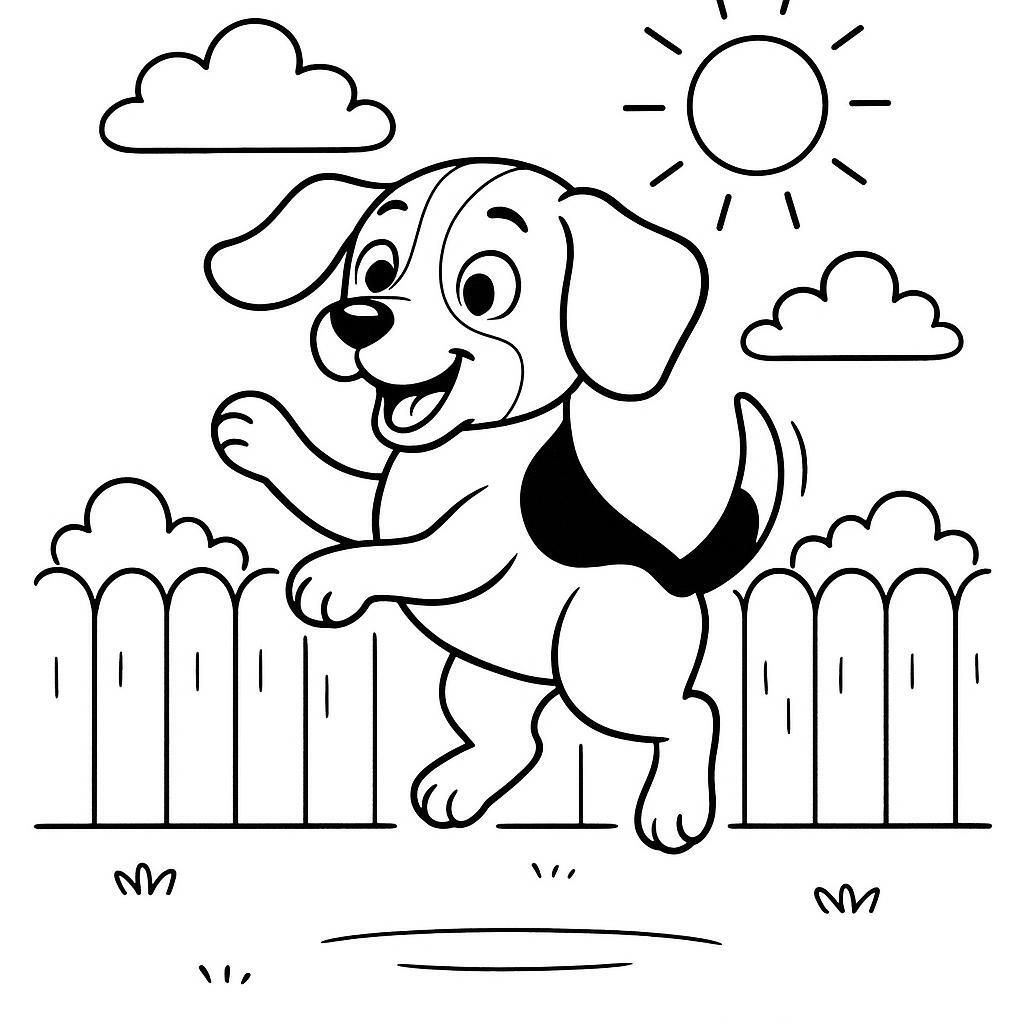 Coloring page of a Beagle dog, energetic pup jumping in excitement