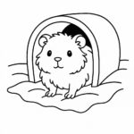 Page à colorier d&rsquo;un cobaye, ami duveteux qui se cache dans un tunnel