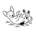 Page à colorier d&rsquo;un chien Chihuahua, fidèle compagnon roulant sur l&rsquo;herbe