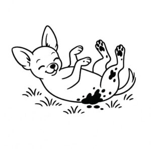 Coloring page of a Chihuahua dog, loyal companion rolling on the grass