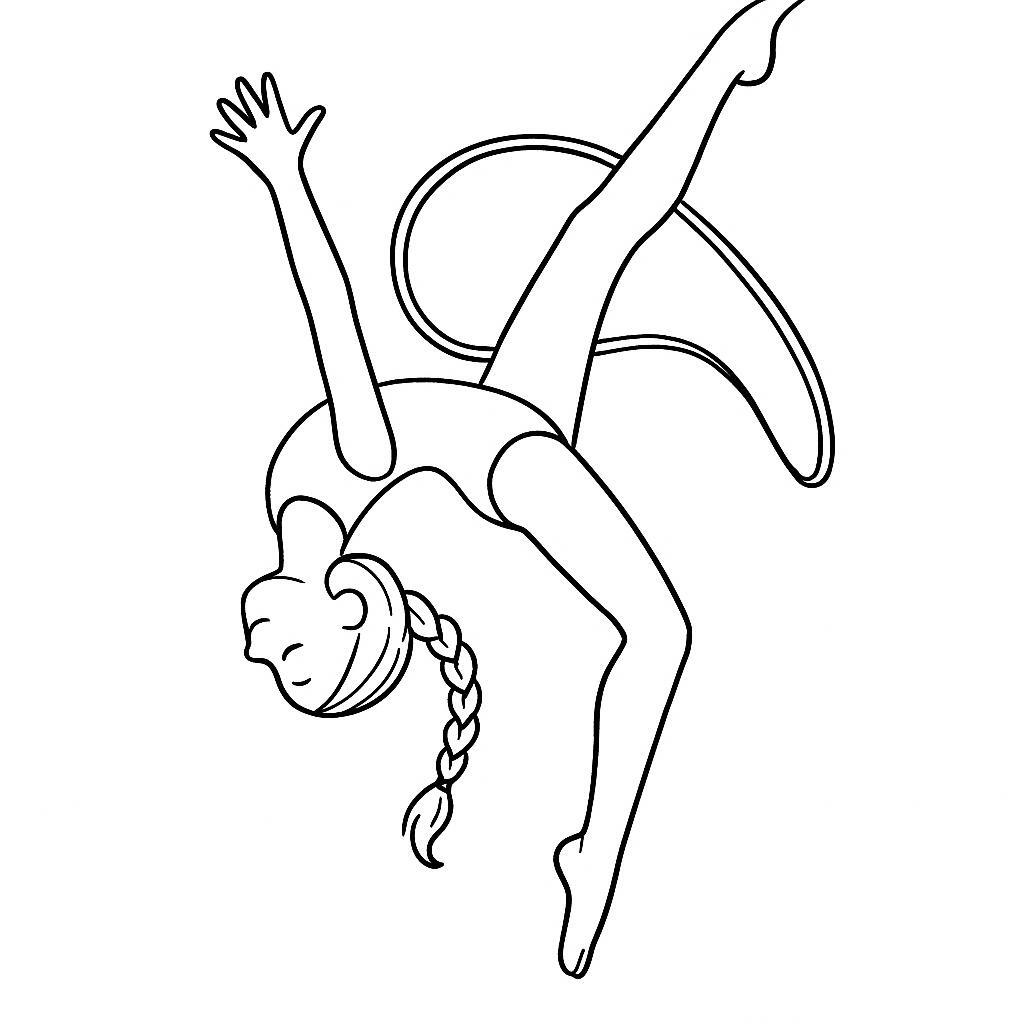 Coloring page of a competitive gymnast, rhythmic gymnast doing a flip