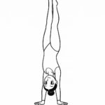Page à colorier d&rsquo;une gymnaste féminine, gymnaste artistique effectuant un équilibre sur les mains