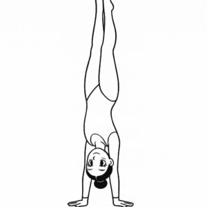 Coloring page of a female gymnast, artistic gymnast performing a handstand