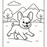 Page à colorier d’un chien Bulldog Français, ami joueur courant dans un parc