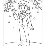Page à colorier d&rsquo;un personnage de manga, célébrité faisant signe aux fans