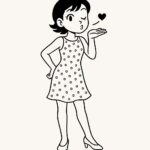 Page à colorier d’un personnage de manga, chorégraphe envoyant un baiser