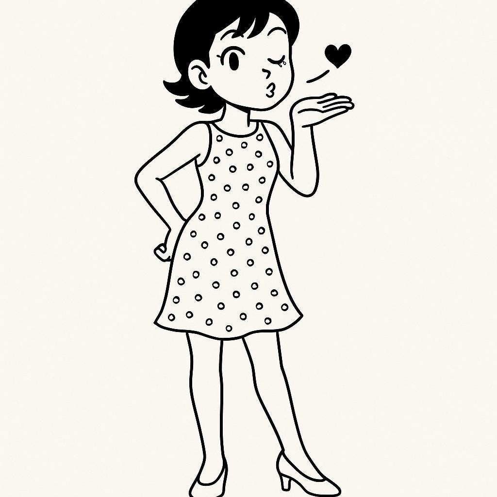 Coloring page of a manga character, choreographer blowing a kiss