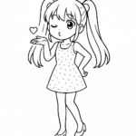 Page de coloriage d&rsquo;un personnage de manga, idole envoyant un baiser