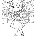 Coloring page of a manga character, visual blowing a kiss