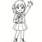 Page à colorier d&rsquo;un personnage de manga, chanteur faisant signe aux fans