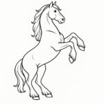 Page à colorier d&rsquo;une jument, cheval de ferme se cabrant majestueusement