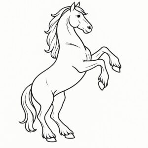 Coloring page of a mare, farm horse rearing up majestically