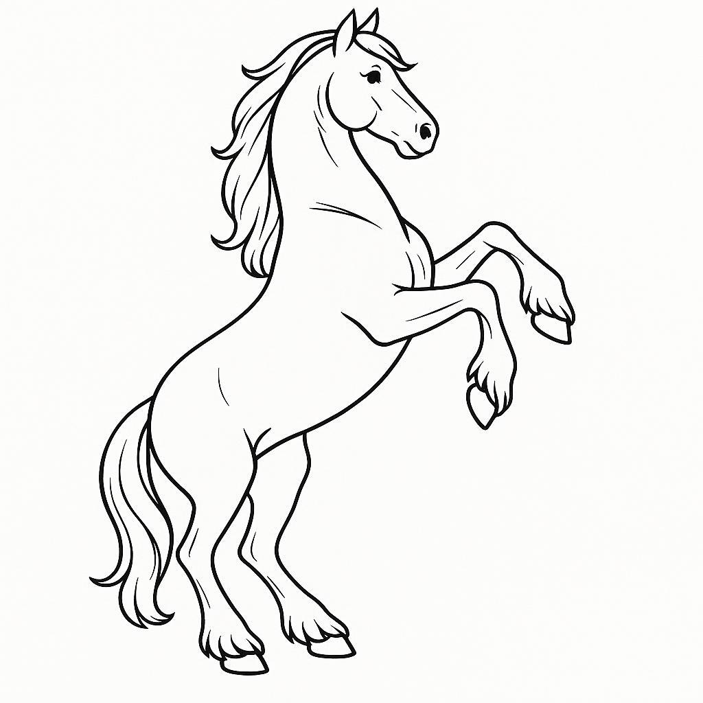 Coloring page of a mare, farm horse rearing up majestically