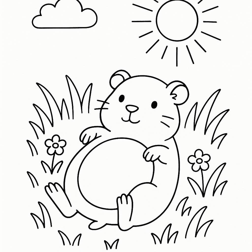 Coloring page of a pet guinea pig, gentle companion lying on its back
