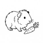 Page à colorier d’un cochon d’Inde domestique, doux compagnon reniflant une carotte
