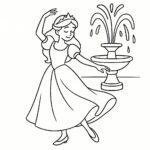 Page à colorier d&rsquo;une princesse, douce rêveuse dansant à un bal