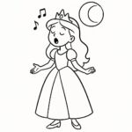 Page de coloriage d&rsquo;une princesse, douce rêveuse chantant au clair de lune