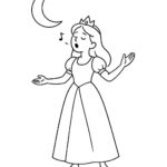 Page à colorier d&rsquo;une princesse, gentille dirigeante chantant au clair de lune