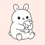 Page de coloriage d&rsquo;un animal mou squishy, lapin dodu câlinant une peluche