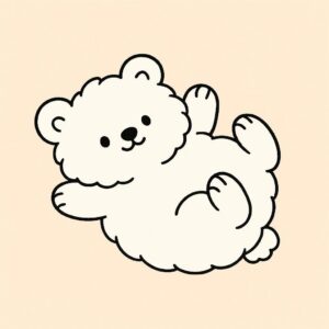 Coloring page of a smoosh squishy animal, fluffy bear rolling around