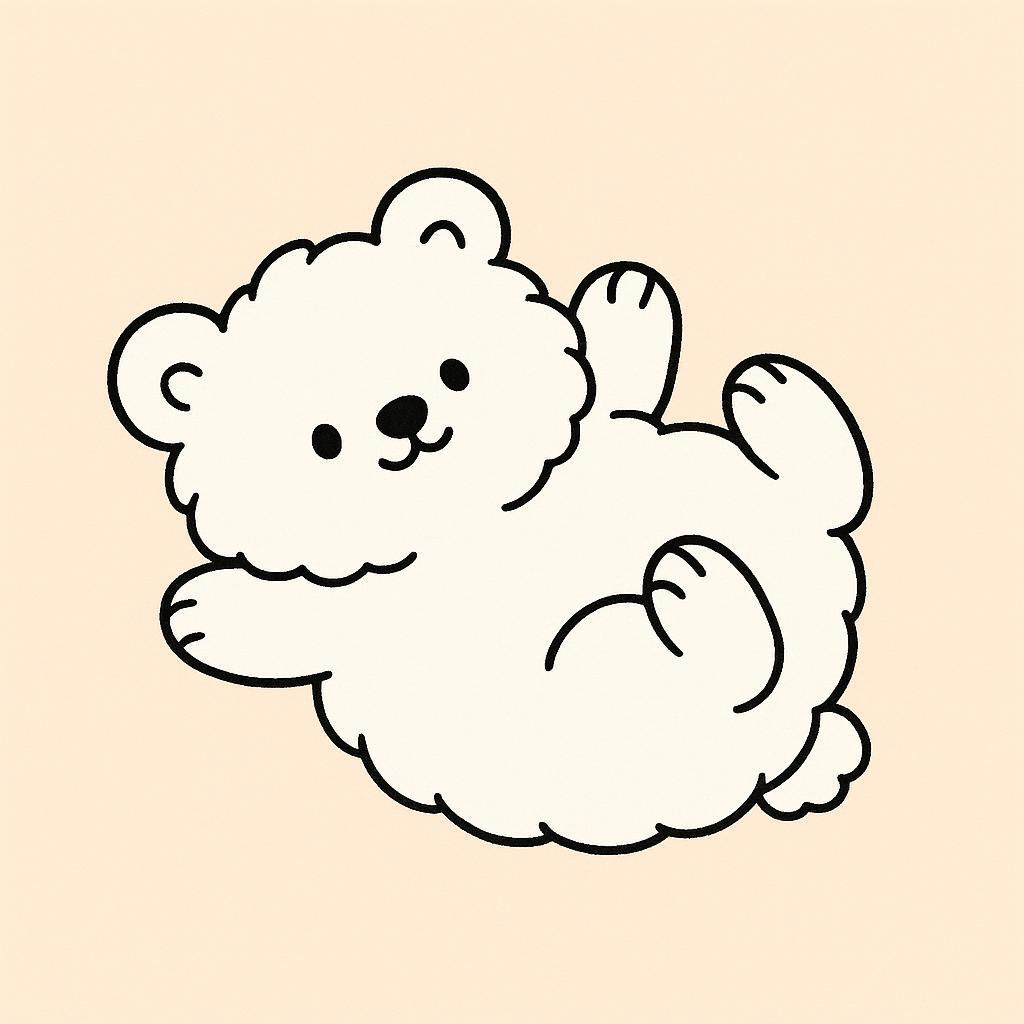 Coloring page of a smoosh squishy animal, fluffy bear rolling around