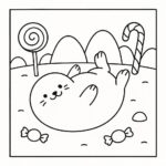 Page à colorier d&rsquo;un animal smoosh squishy, phoque gonflé se roulant