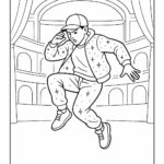 Page à colorier d&rsquo;un danseur de rue, danseur de hip-hop sautant en plein air