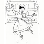 Page de coloriage d&rsquo;un artiste traditionnel, danseur folklorique traditionnel sautant en plein air