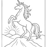 Page de coloriage d&rsquo;une licorne, compagnon mythique se cabrant majestueusement