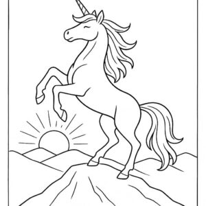 Coloring page of a unicorn, mythical companion rearing majestically