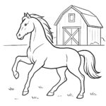 Page de coloriage d’un cheval de guerre, étalon sauvage jouant avec d’autres chevaux