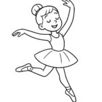 Page à colorier d&rsquo;une jeune ballerine, interprète de jazz sautant en l&rsquo;air