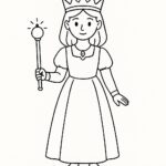 Page à colorier d&rsquo;une jeune reine, douce souveraine tenant un sceptre