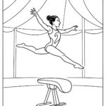 Page à colorier d&rsquo;un acrobate, gymnaste artistique sautant d&rsquo;un sautoir