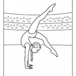 Page de coloriage d’un acrobate, gymnaste artistique effectuant un équilibre sur les mains
