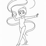 Page à colorier d&rsquo;un acrobate, gymnaste artistique qui fait tourner un ruban
