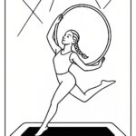 Page à colorier d&rsquo;un artiste acrobate, gymnaste de trampoline posant avec un cerceau