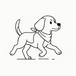 Coloring page of a Beagle dog, brave protector running in a park