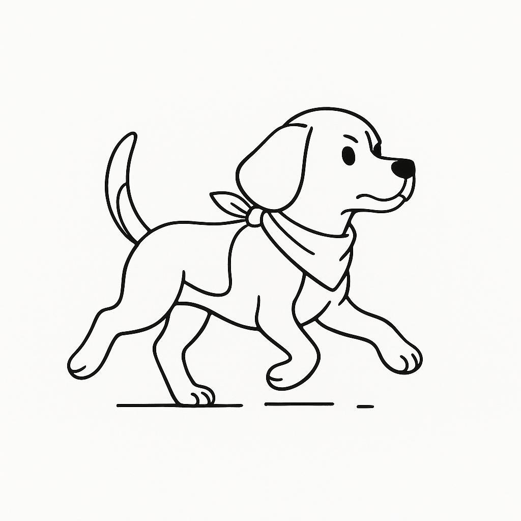 Coloring page of a Beagle dog, brave protector running in a park