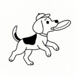 Page de coloriage d&rsquo;un chien Beagle, curieux explorateur attrapant un frisbee