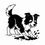 Page à colorier d&rsquo;un chien Border Collie, fidèle compagnon creusant un trou