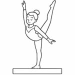 Page à colorier d&rsquo;une gymnaste compétitive, gymnaste artistique équilibrée sur une poutre