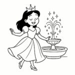 Page à colorier d&rsquo;une princesse enchantée, douce souveraine dansant à un bal