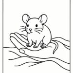 Page à colorier d&rsquo;un petit rongeur, petite créature curieuse reposant sur une main humaine
