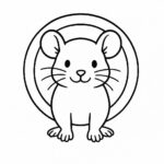 Page à colorier d&rsquo;un petit rongeur, adorable compagnon qui joue à cache-cache depuis un tunnel