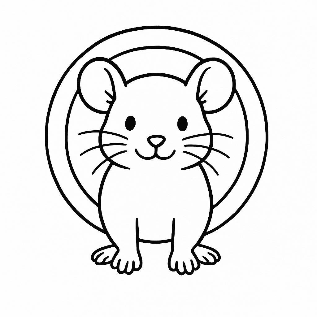Coloring page of a little rodent, snuggly buddy peeking from a tunnel