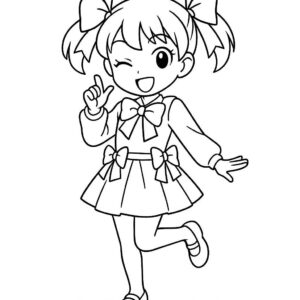 Coloring page of a manga character, choreographer doing a playful wink