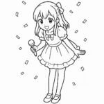 Coloring page of a manga character, idol leaning forward to the audience