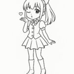 Page à colorier d’un personnage de manga, influenceur envoyant un bisou
