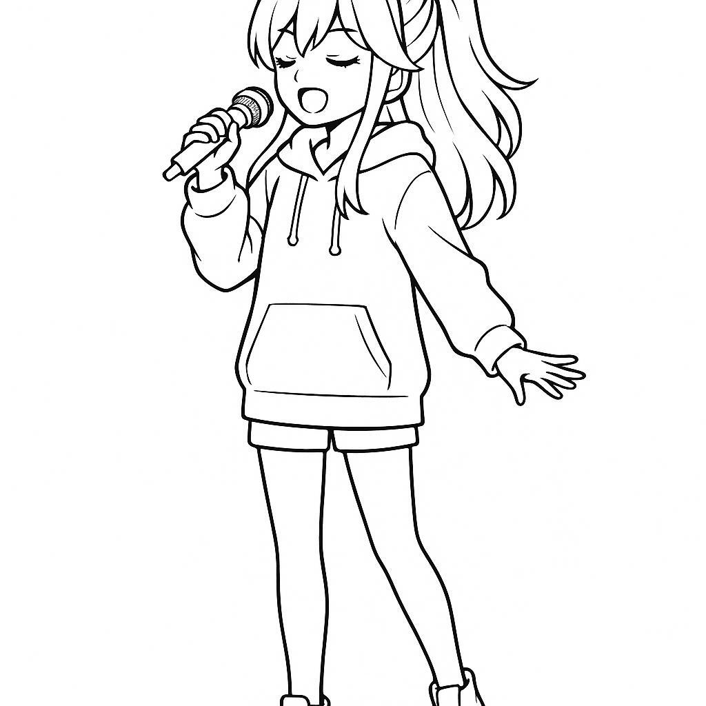 Coloring page of a manga character, visual singing